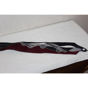 Vintage NEW Dimitrius Art Deco Silk Tie – Burgundy & Navy Geometric Pattern